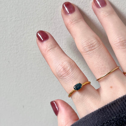 [ indigo blue kyanite ] oval faceted cut ring  gold [ free size ]