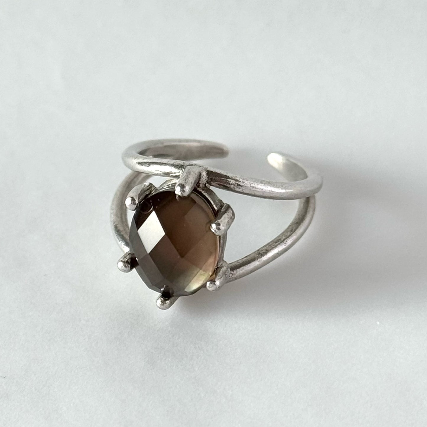 [ smoky quarz (multi-faceted) ] double silver [ free size ]