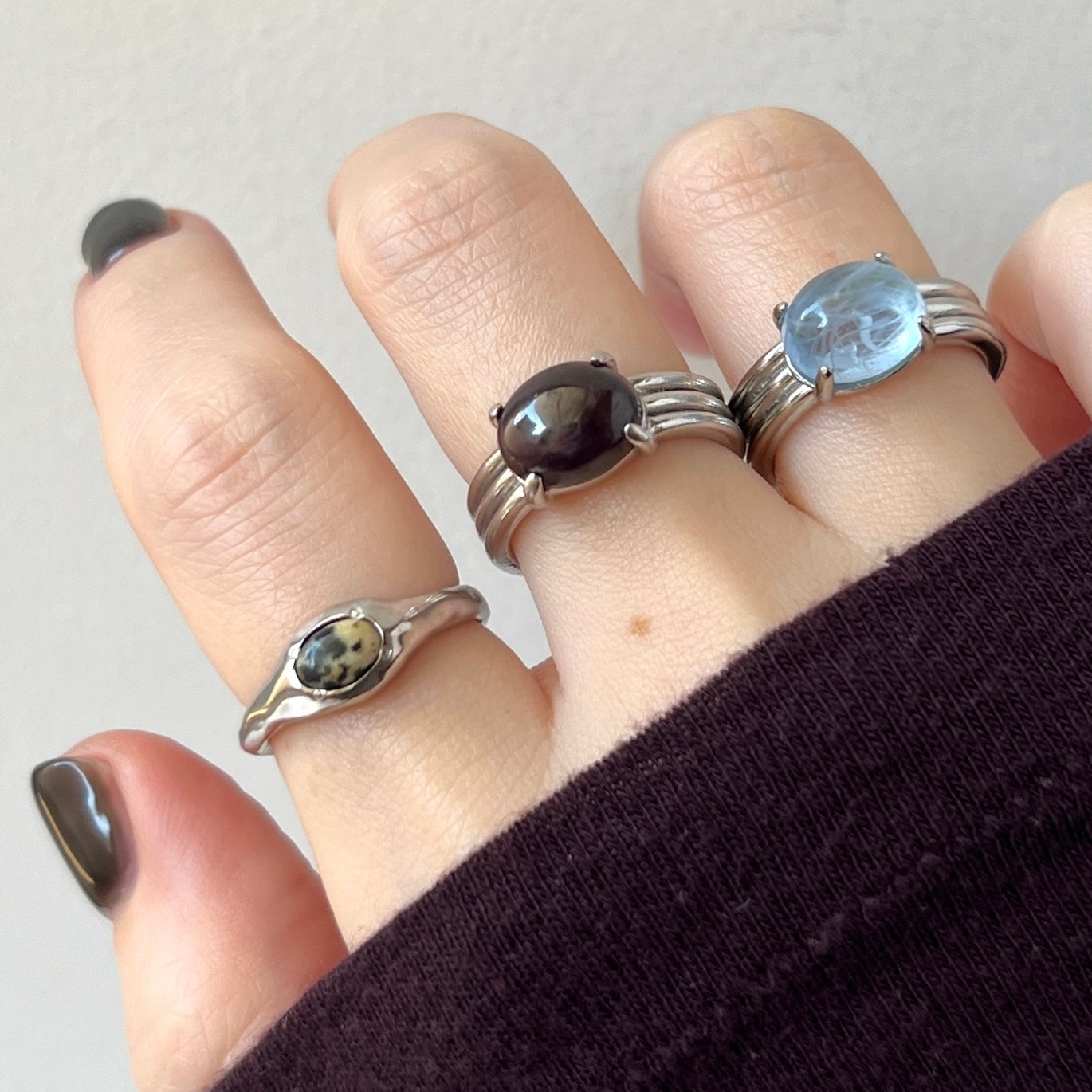 [ dalmatian jasper ] pebble silver
