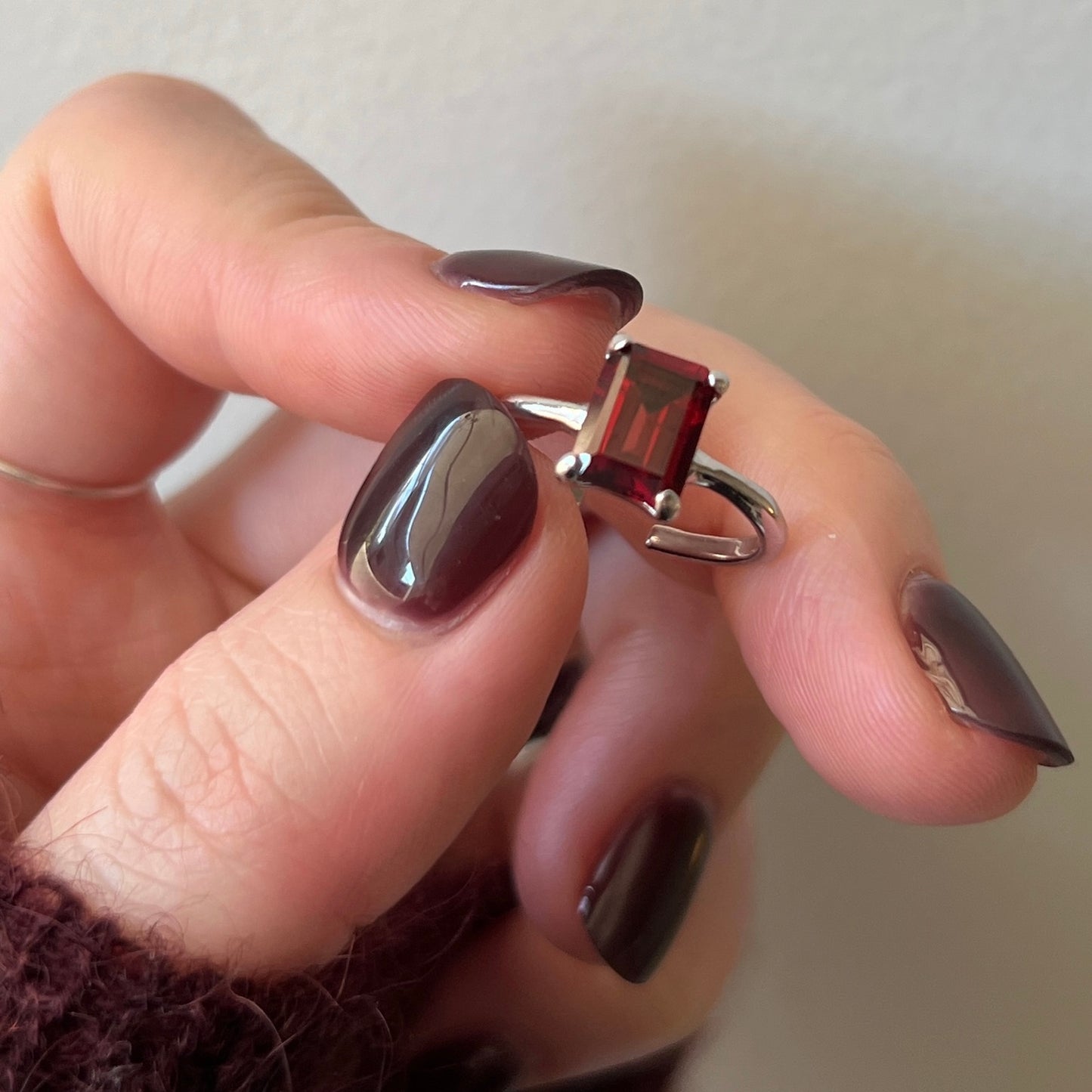 [ garnet ] rectangle faceted cut silver [ free size ]