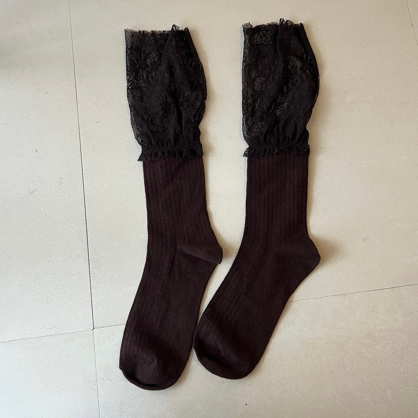 【BROWN】layered lace socks