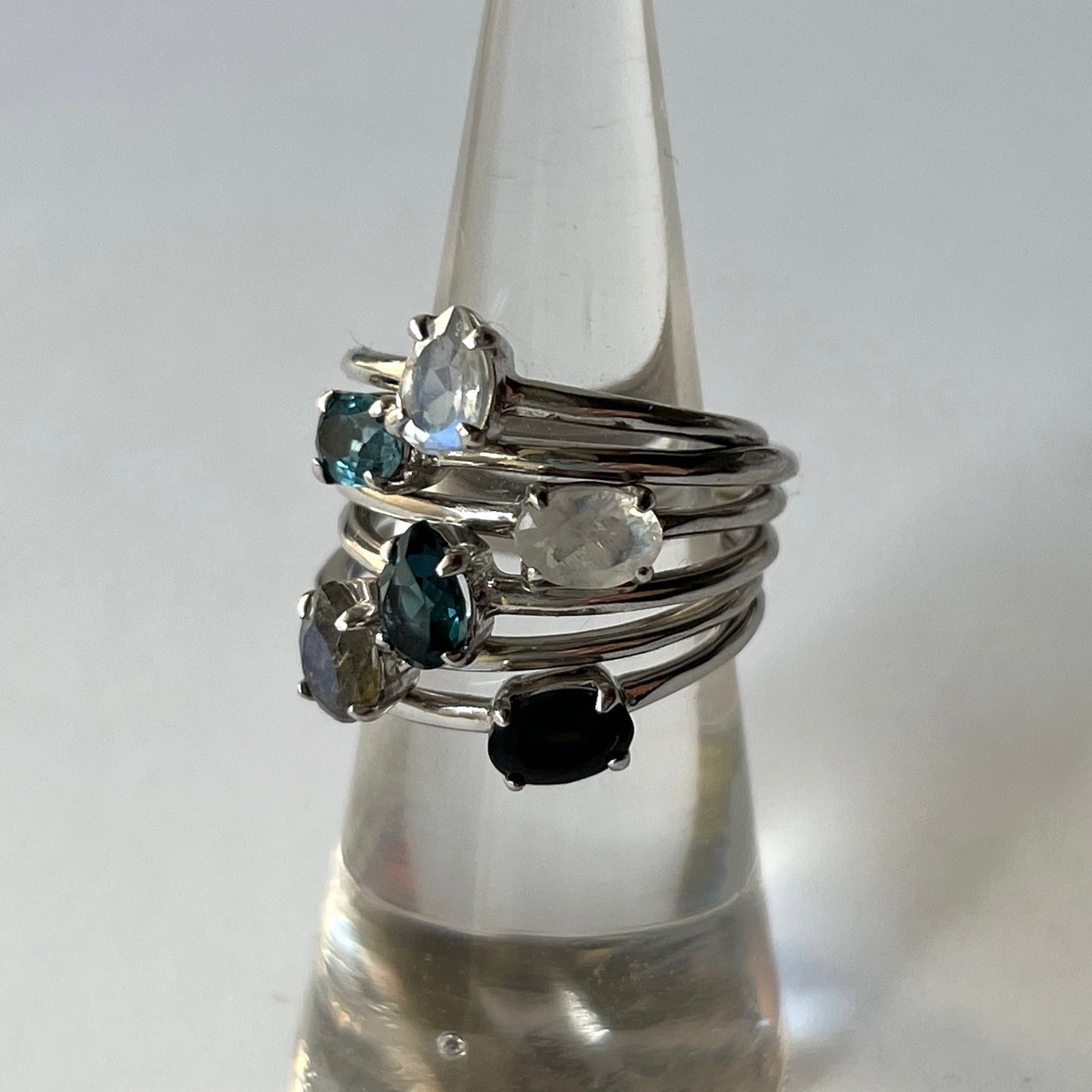 [ rainbow moon stone ] dorp faceted cut ring  silver [ free size ]