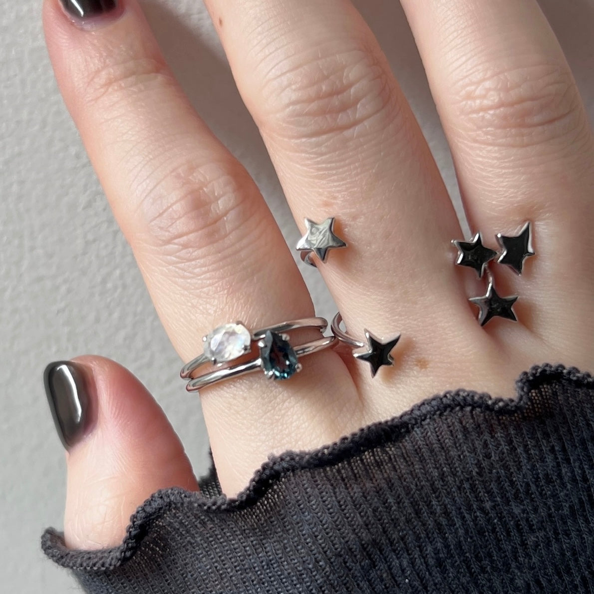 [ rainbow moon stone ] oval faceted cut ring  silver