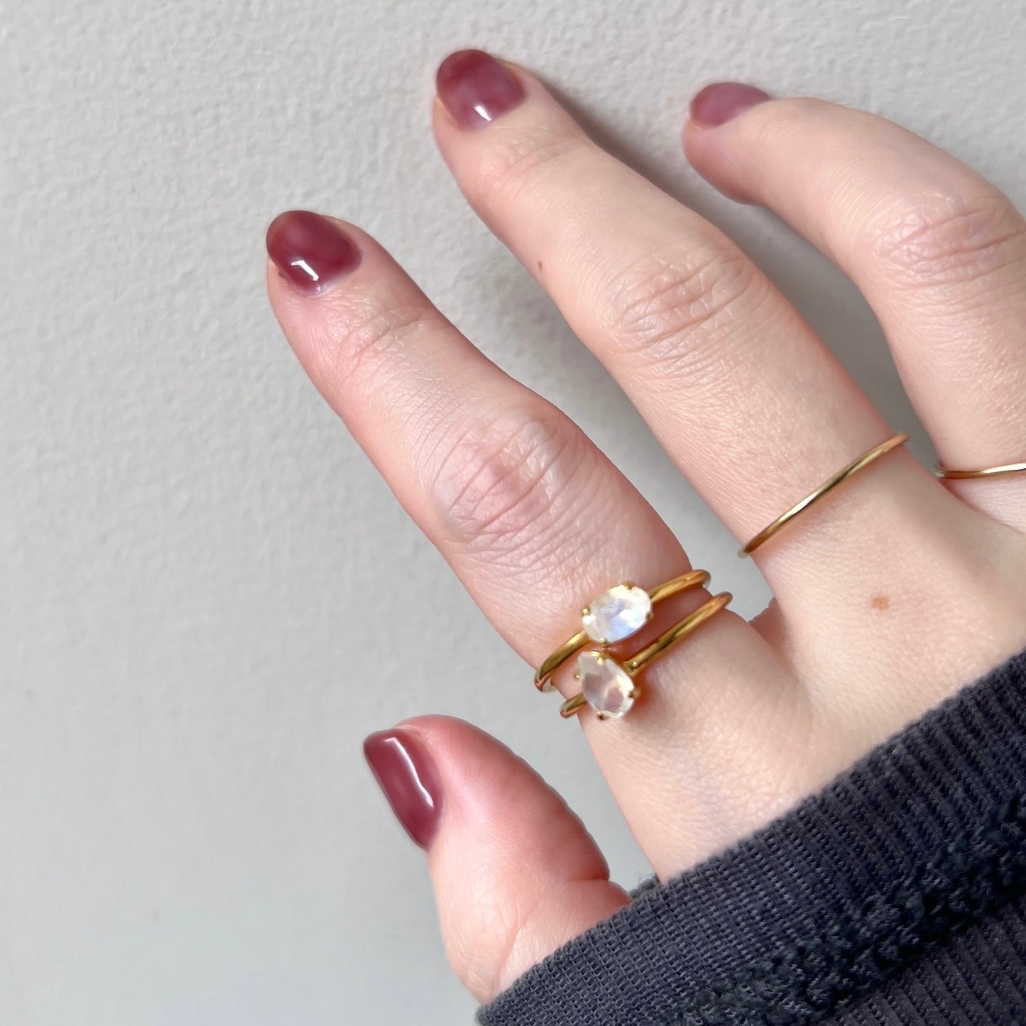 [ rainbow moon stone ] drop faceted cut ring  gold