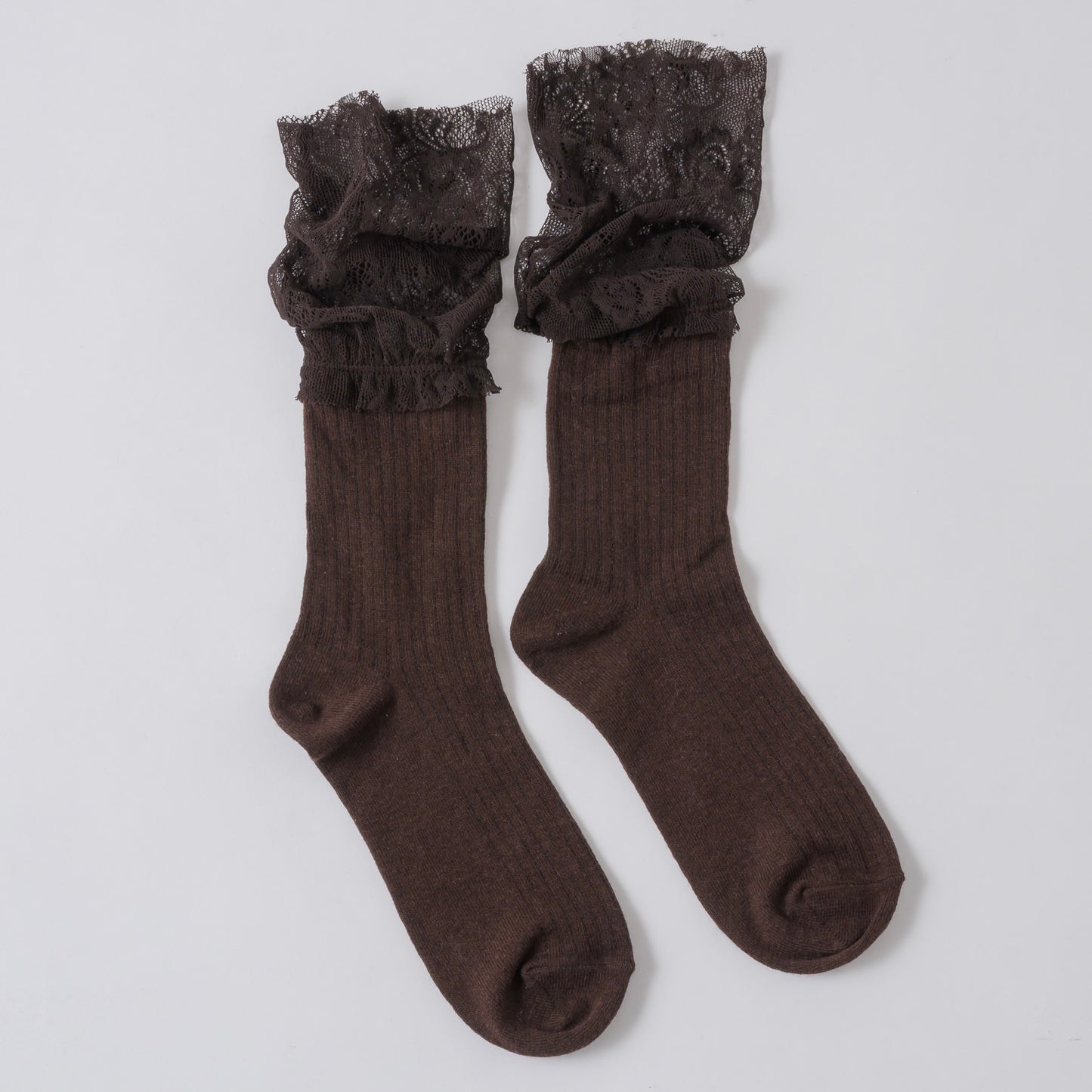 【BROWN】layered lace socks