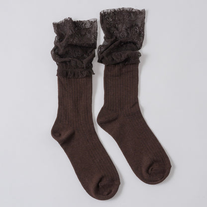【BROWN】layered lace socks