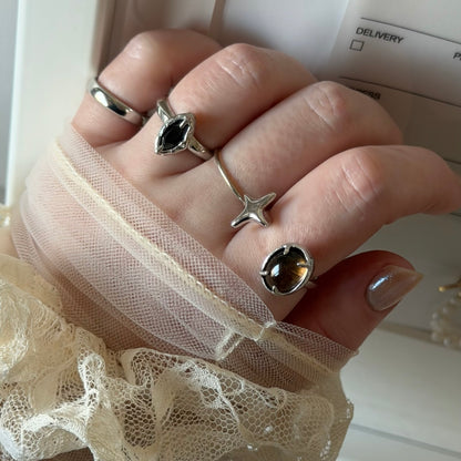 [ smoky quartz ] four pointed star silver
