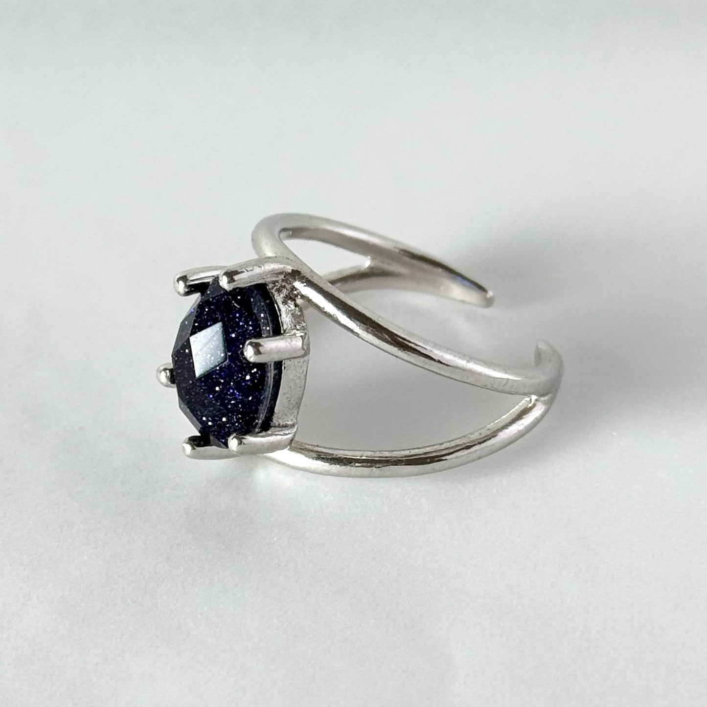 [ blue gold stone & crystal (multi-faceted) ] double silver [ free size ]