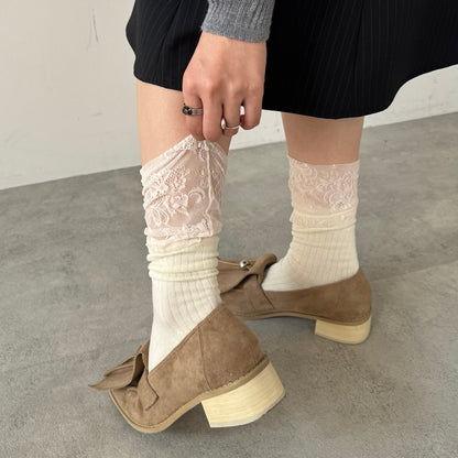 【WHITE】layered lace socks