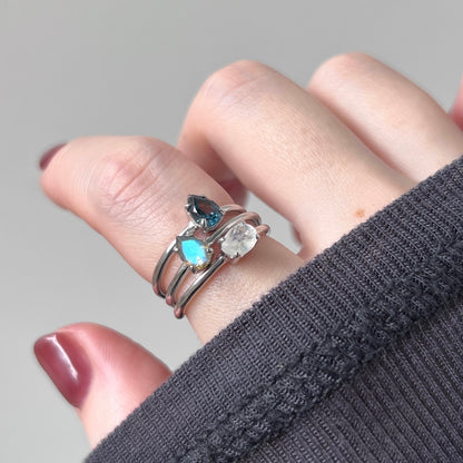 [ labradorite ] dorp faceted cut ring  silver [ free size ]