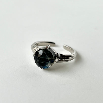 [ onyx, labradorite & crystal ] croissant silver