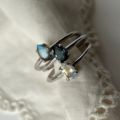 [ labradorite ] dorp faceted cut ring  silver [ free size ]