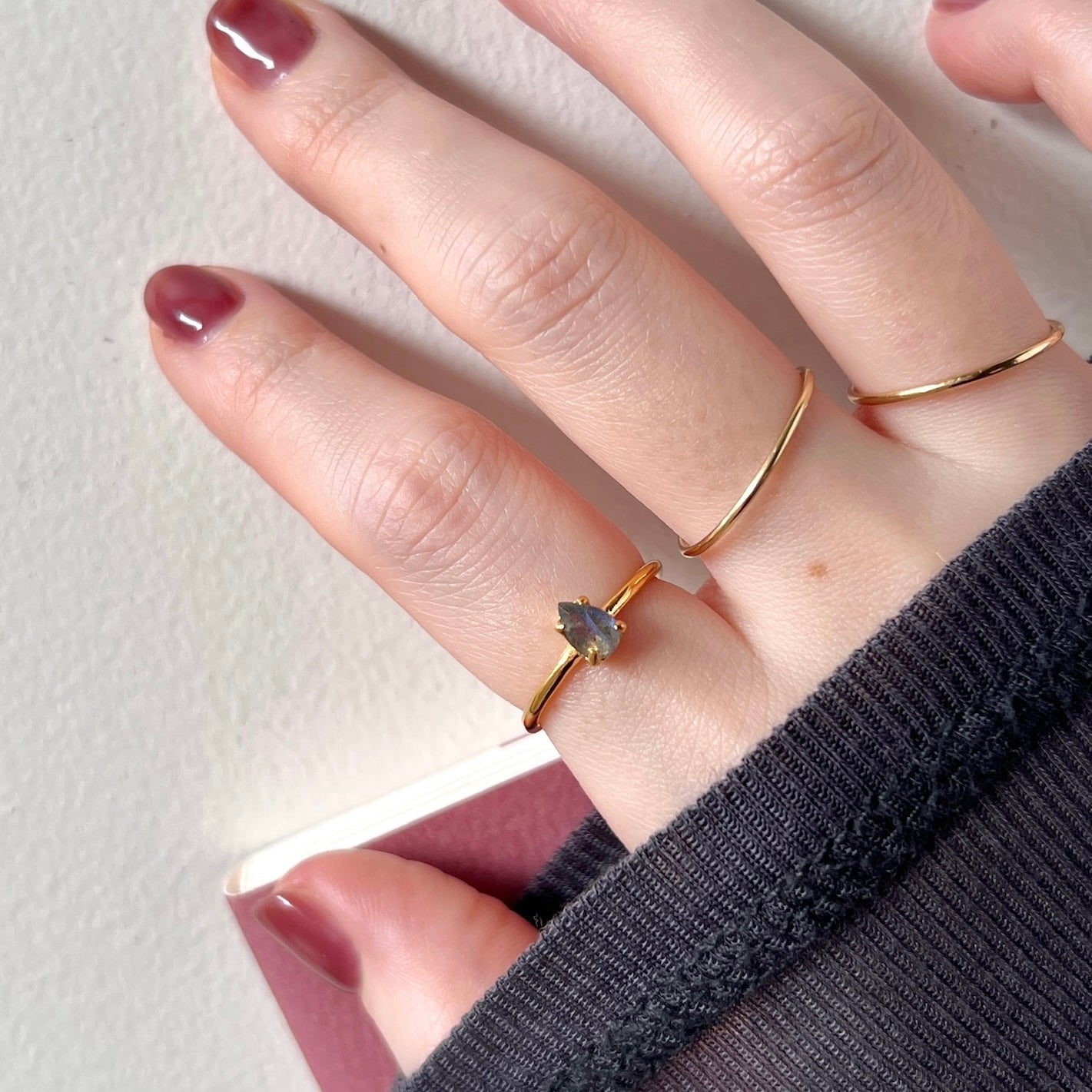 [ labradorite ] dorp faceted cut ring  gold [ free size ]