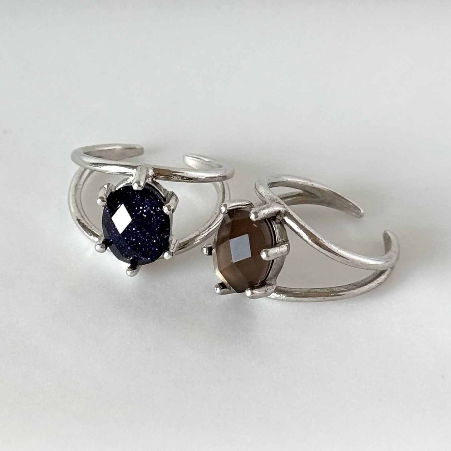 [ blue gold stone & crystal (multi-faceted) ] double silver [ free size ]