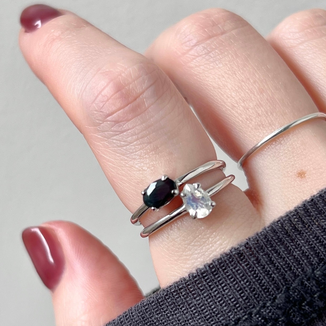 [ rainbow moon stone ] dorp faceted cut ring  silver [ free size ]