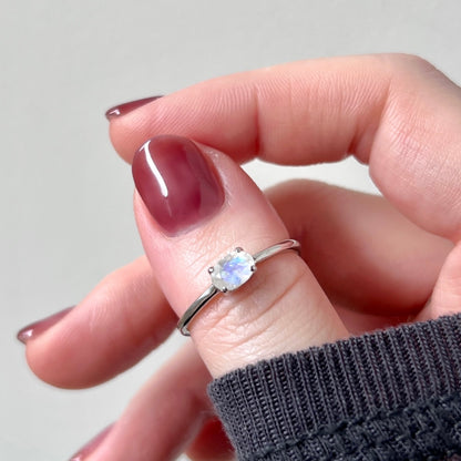[ rainbow moon stone ] oval faceted cut ring  silver