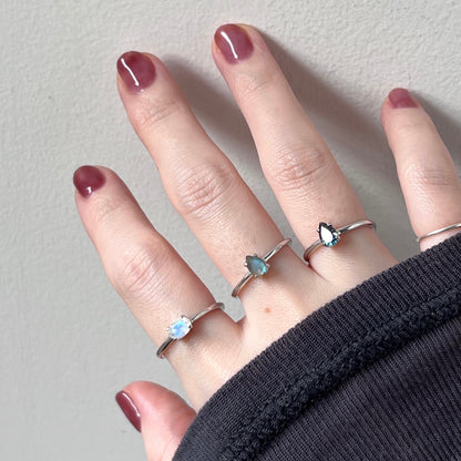 [ rainbow moon stone ] oval faceted cut ring  silver
