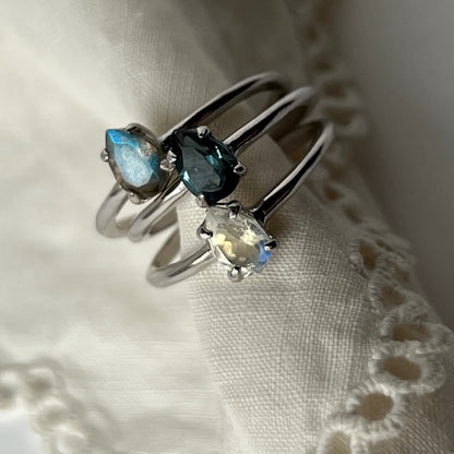 [ rainbow moon stone ] dorp faceted cut ring  silver [ free size ]