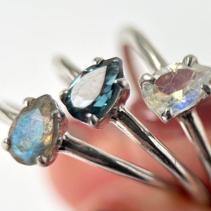 [ labradorite ] dorp faceted cut ring  silver [ free size ]