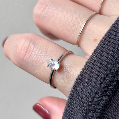 [ rainbow moon stone ] dorp faceted cut ring  silver [ free size ]