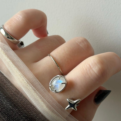[ rainbow moon stone ] four pointed star silver