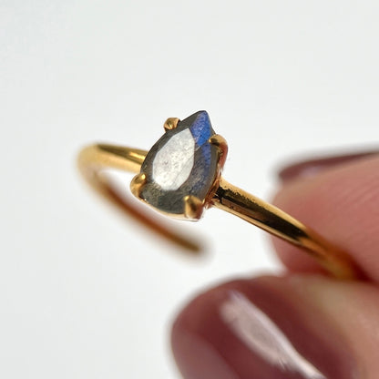 [ labradorite ] dorp faceted cut ring  gold [ free size ]
