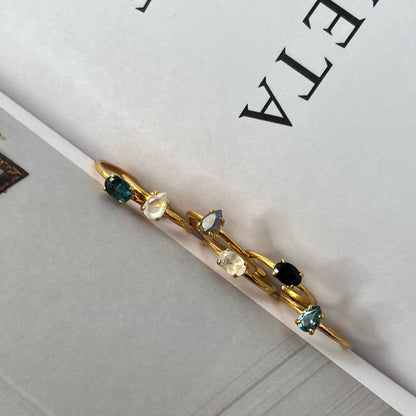 [ rainbow moon stone ] drop faceted cut ring  gold