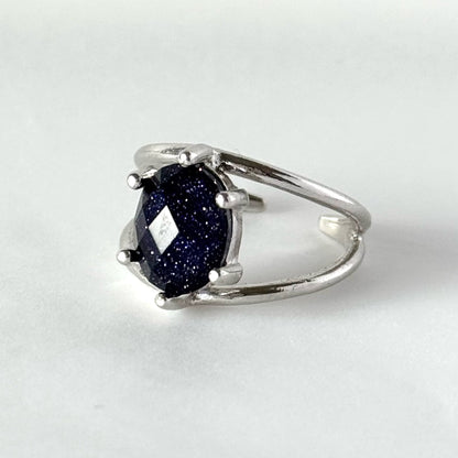 [ blue gold stone & crystal (multi-faceted) ] double silver [ free size ]