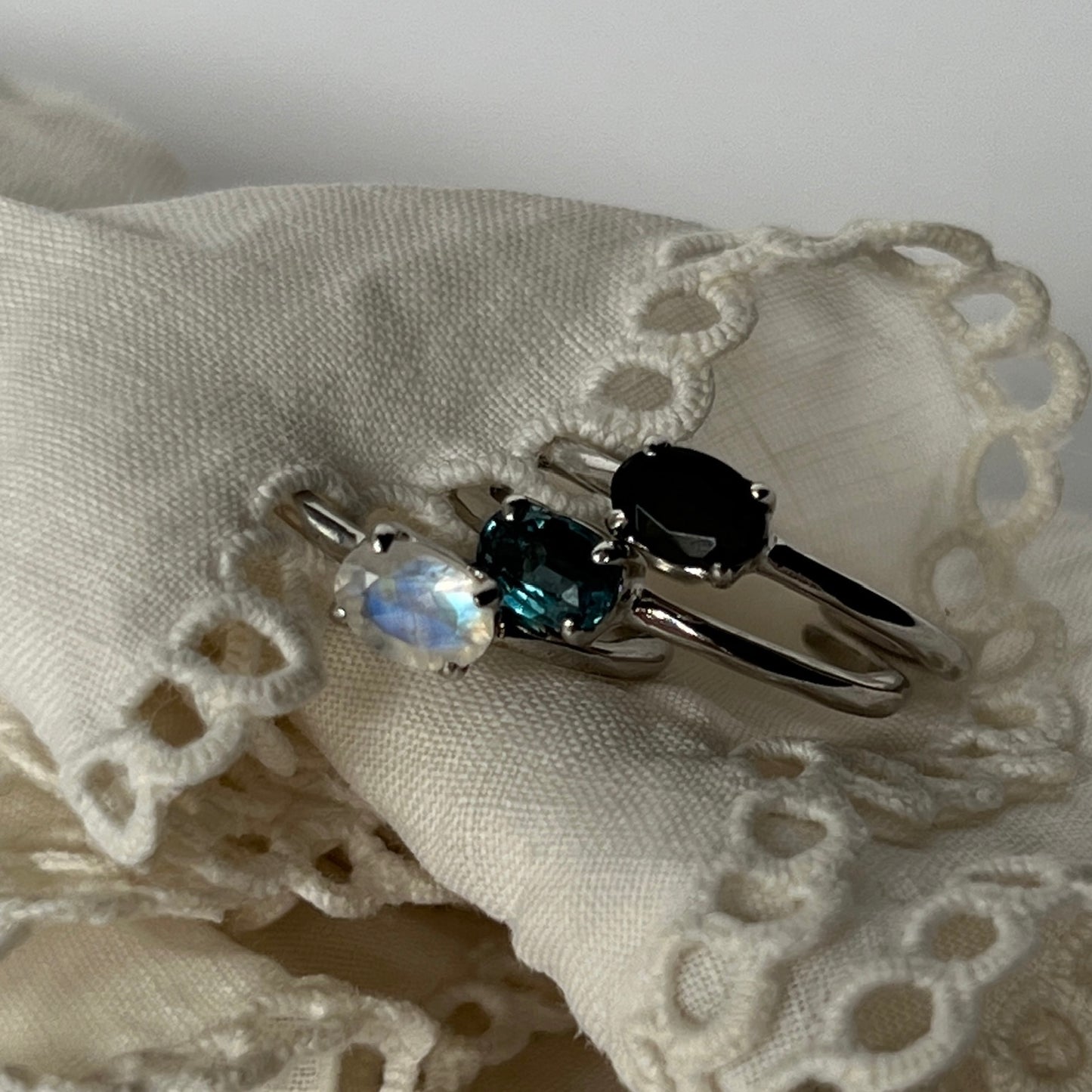 [ black opal ] oval faceted cut ring  silver [ free size ]