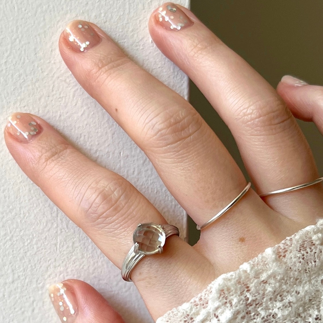 [ green amethyst (multi-faceted) ] croissant silver