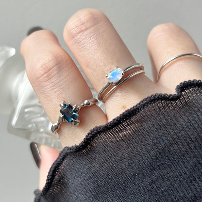 [ rainbow moon stone ] oval faceted cut ring  silver