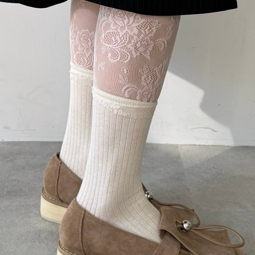 【WHITE】layered lace socks