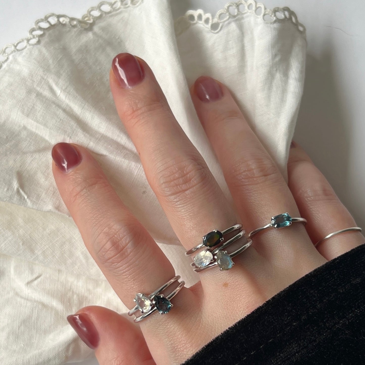 [ black opal ] oval faceted cut ring  silver [ free size ]