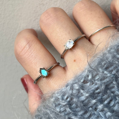 [ labradorite ] dorp faceted cut ring  silver [ free size ]