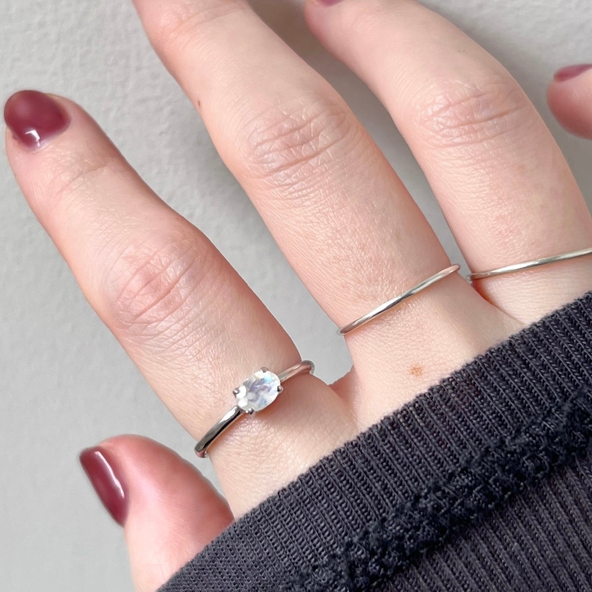[ rainbow moon stone ] oval faceted cut ring  silver