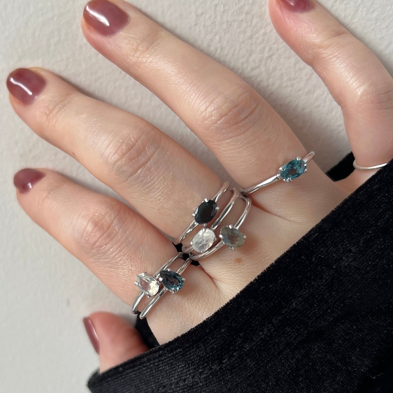 [ black opal ] oval faceted cut ring  silver [ free size ]