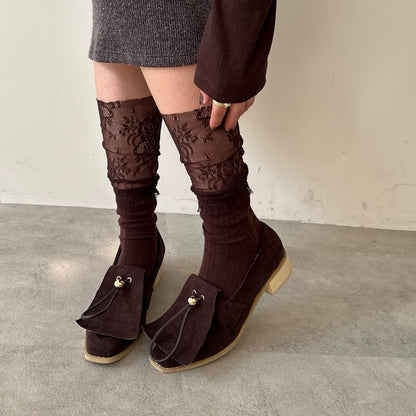 【BROWN】layered lace socks