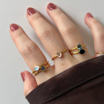 [ labradorite ] dorp faceted cut ring  gold [ free size ]