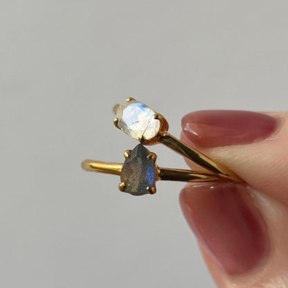 [ labradorite ] dorp faceted cut ring  gold [ free size ]