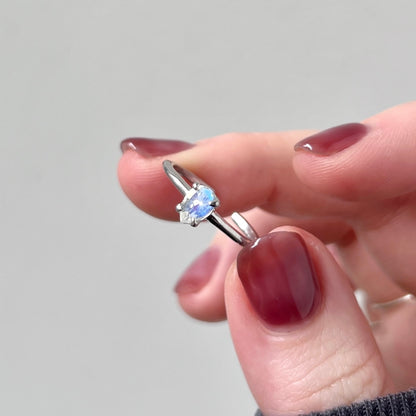 [ rainbow moon stone ] dorp faceted cut ring  silver [ free size ]