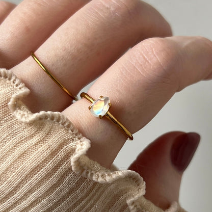 [ rainbow moon stone ] drop faceted cut ring  gold
