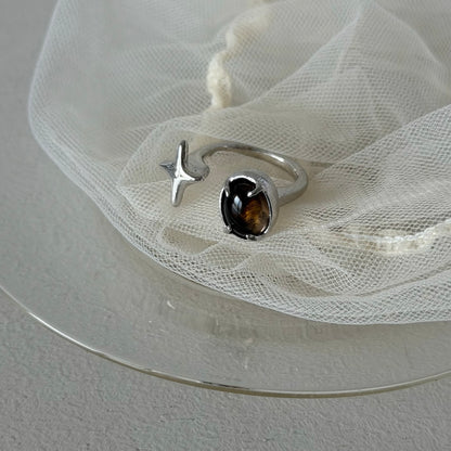 [ smoky quartz ] four pointed star silver