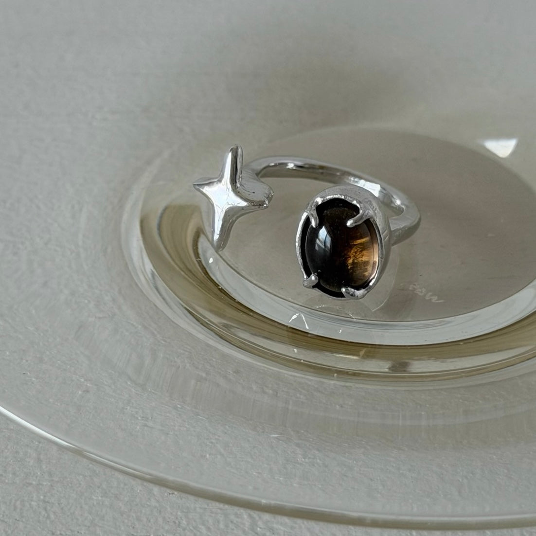 [ smoky quartz ] four pointed star silver