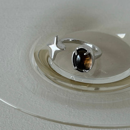 [ smoky quartz ] four pointed star silver