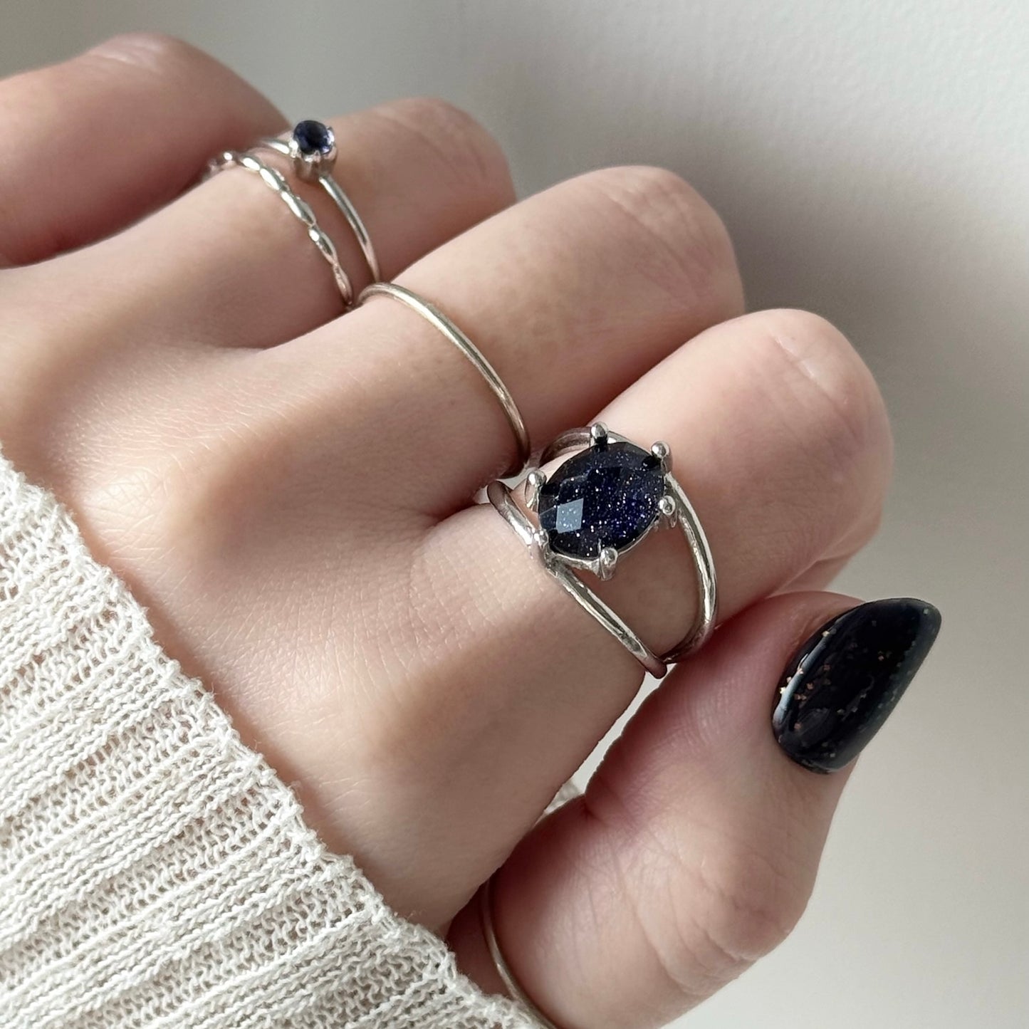 [ blue gold stone & crystal (multi-faceted) ] double silver [ free size ]