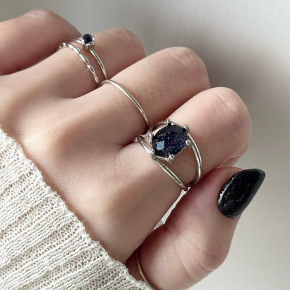 [ blue gold stone & crystal (multi-faceted) ] double silver [ free size ]