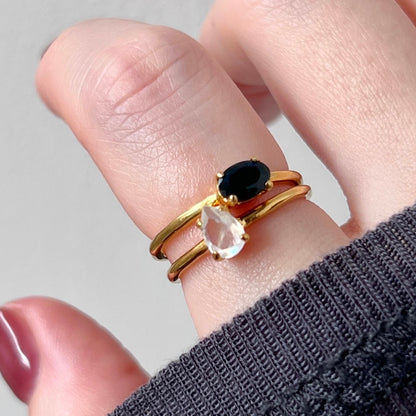 [ rainbow moon stone ] drop faceted cut ring  gold