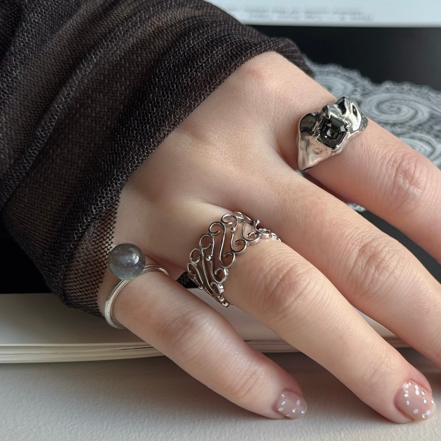 [ crystal night ]  melt ring  silver  [ free size ]