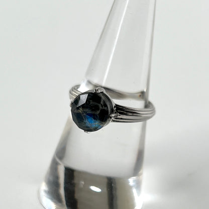[ onyx, labradorite & crystal ] croissant silver