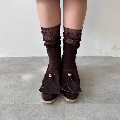 【BROWN】layered lace socks